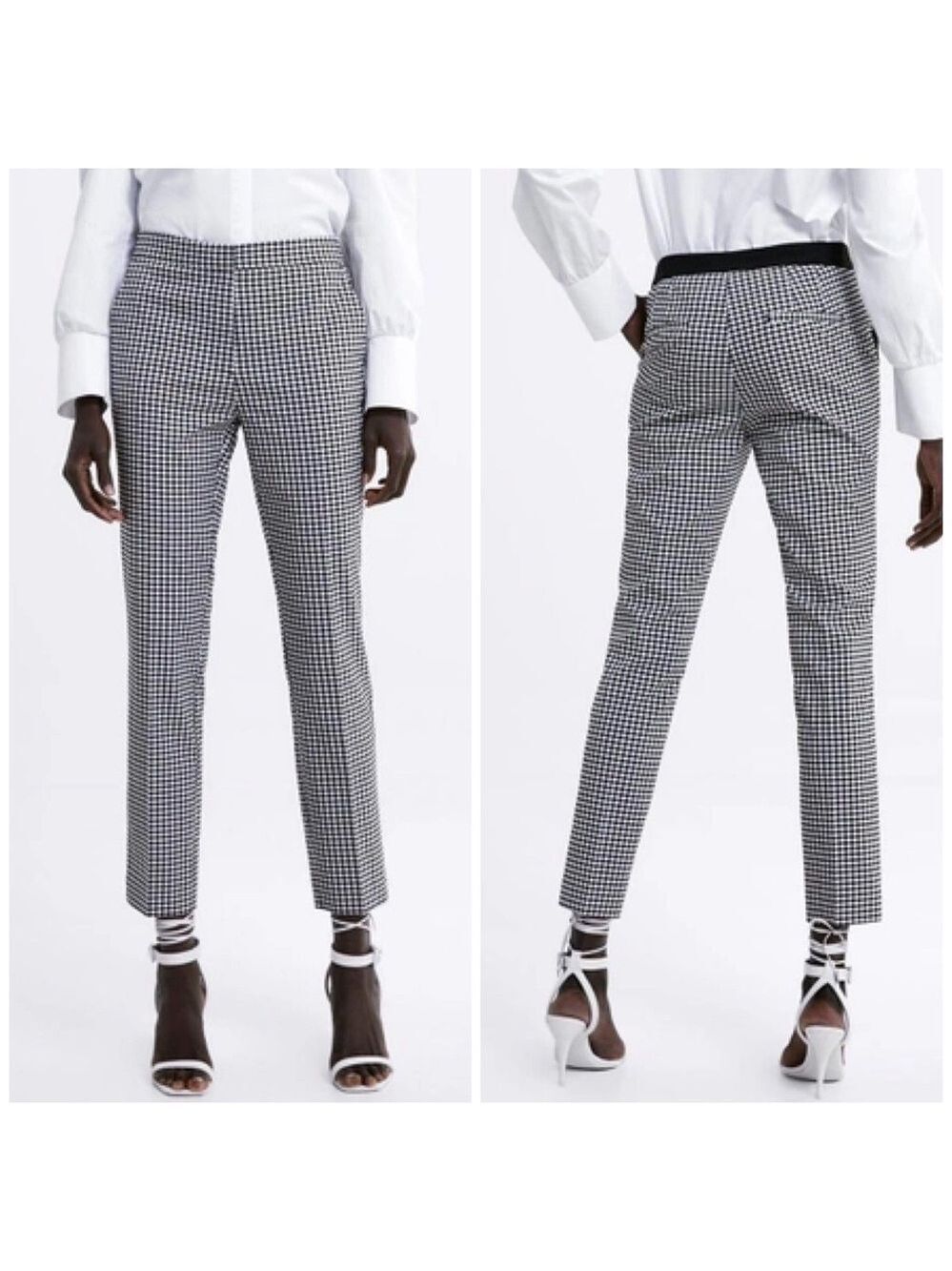 Zara Houndstooth Plaid Mid Rise Elastic Waist Ankle Length Jogger Pants Trousers